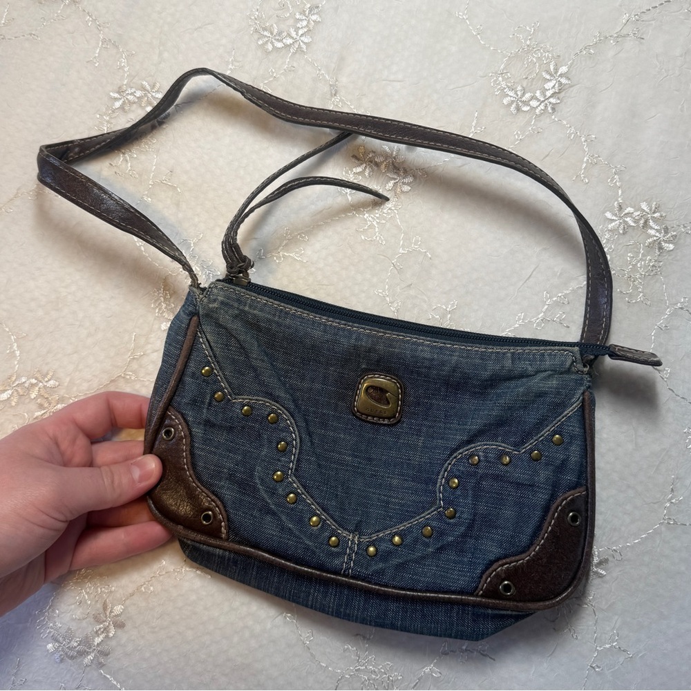 vintage y2k guess denim + leather mini shoulder bag
